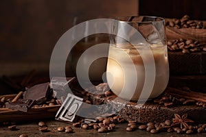 Cream and coffee cocktail in glasses with ice