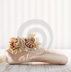 Cream color ballet pointe shoes