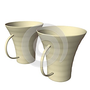 Cream colored ceramic mugs, 3D illustration