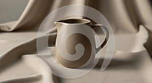 Cream-colored ceramic pitcher with a smooth,