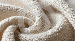 Cream-colored fabric with a textured, nubby surface resembling boucle. The material appears soft