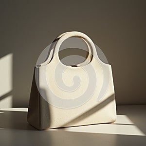 Cream-colored handbag with a minimalist design, featuring a smooth texture and