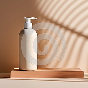 cream colored shampoo bottle dispenser without label