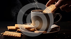 Cream crackers paired with a cup of coffee, harmonious blend of flavors for a delightful snack time