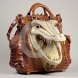 Cream Crocodile Handbag With Open Mouth - Naoto Hattori Style