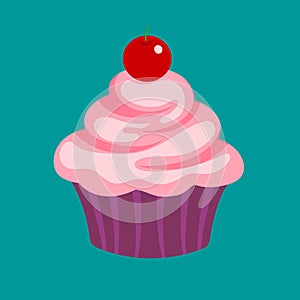 Cream cupcake with cherry on top