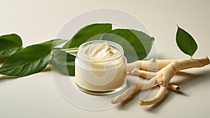 Cream with extract of Ginseng on a light background