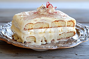 Cream-Filled Cake On Rustic Table