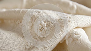 Cream Floral Embroidered Fabric Texture Closeup