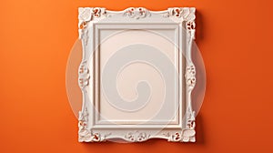 Cream Frame Mockup On Orange Background With Realistic 3d Rendering
