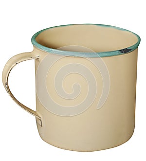 Cream and Green Enamel Mug