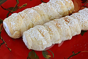 Cream Horn pastries with powdered sugar