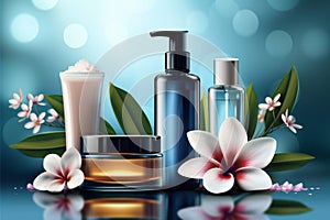 Cream illuminating serum body wash jar. Skincare bamboo massagehand hygiene jar pot purifying lotion mockup