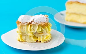 Cream pie slice on a white plate