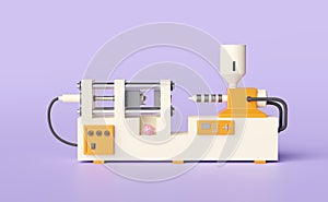 Cream plastic injection molding machine isolated on purple background,3d illustration or 3d render