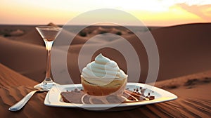 Cream puff on a sand dune at sunset