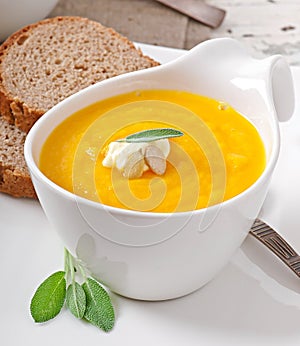 Cream of pumpkin soup with sour cream