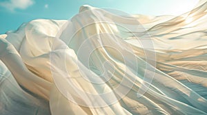 Cream Silk Fabric Waves Bathed in Sunlight, Softness and Warmth Design Element generative ai