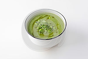 Cream soup with broccoli and spinach. Healthy food. Vegetarian soup. Healthy lifestyle. Lean menu. Isolated object