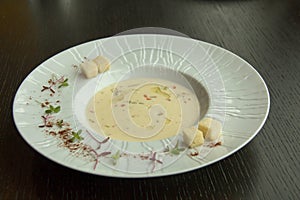 Cream soup in a white bowl