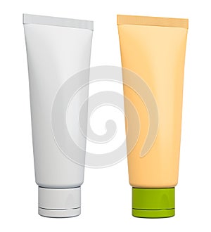 Cream tube. Cosmetic skincare product blank plastic package mockup, 3D rendering