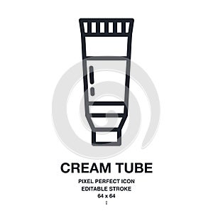 Cream tube editable stroke outline icon isolated on white background vector illustration. Pixel perfect. 64 x 64