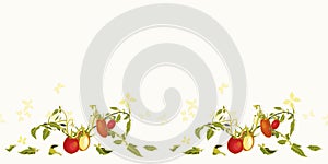 Cream pattern with tomatoe and plant.