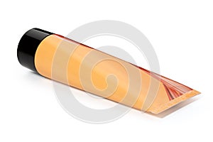 Cream, yellow tube of ointment on a white background. View from above. Full depth of field