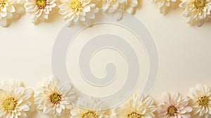 Cream Zinnia Border On Beige Background - Uhd Floral Image
