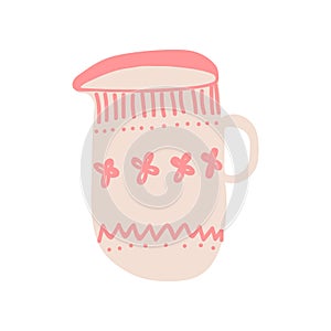 Creamer, Milk Jug for Cofee or Tea, Cute Ceramic Crockery Cookware Vector Illustration
