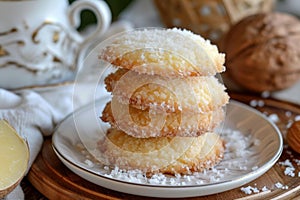 Creamy Alfajores coconut cookies. Generate ai