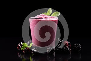 Creamy Blackberry smoothie glass drink. Generate Ai