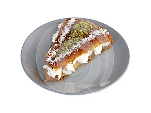 Creamy bread dessert isolated on a white background. Turkish cuisine appetizers