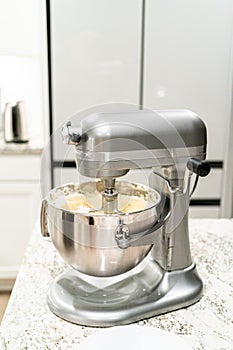 Creamy Buttercream Frosting Whipped in Stand Mixer Bowl