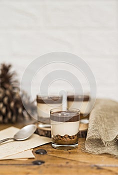 Creamy cake presented in a crystal glass