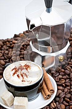 Creamy cappuccino and beans photo