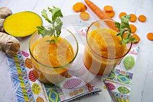 Creamy carrot, mango and orange soup. Traditional Spanish tapa recipe.