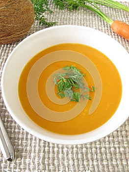 Creamy carrot soup with coconut milk