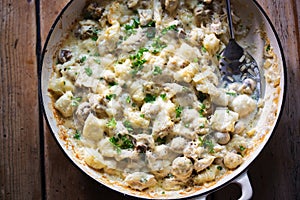 Creamy chicken  mushroom  gnocchi parsley bake