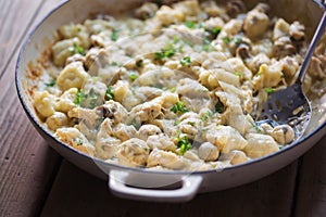 Creamy chicken  mushroom  gnocchi parsley bake