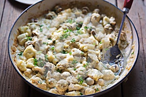 Creamy chicken  mushroom  gnocchi parsley bake