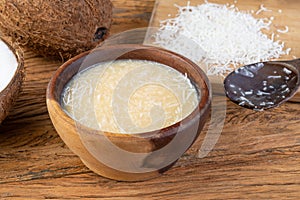 Creamy cocada, traditional brazilian coconut candy with grated coconut