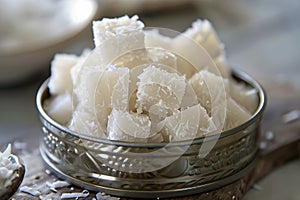 coconut candy tins, creamy coconut candy in a tin, a delightful treat to savor with shimmering pieces a truly indulgent photo