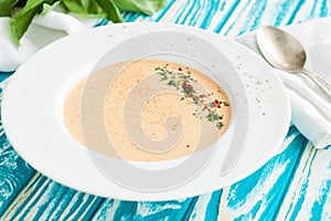 Creamy crab soup bisque with spices