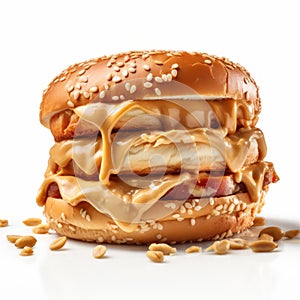 Creamy And Crunchy Bbq Chicken Bacon Peanut Butter Burger With Gravy