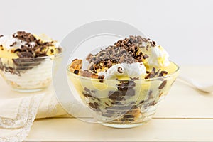Creamy dessert with chocolate and almonds