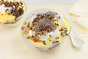 Creamy dessert with chocolate and almonds