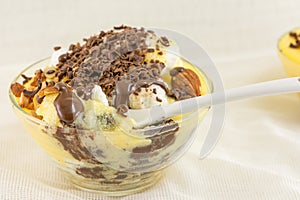 Creamy dessert with chocolate and almonds