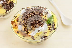 Creamy dessert with chocolate and almonds