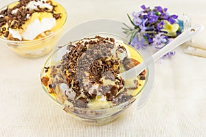 Creamy dessert with chocolate and almonds